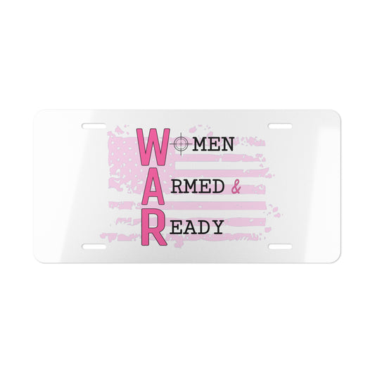 Women Armed & Ready White Vanity Plate